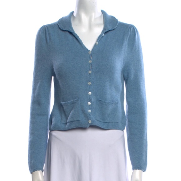 Doen Sky Blue Cashmere Button Front Collared Cardigan Size Small - Picture 1 of 5